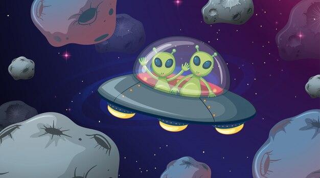 Alien en la escena espacial OVNI