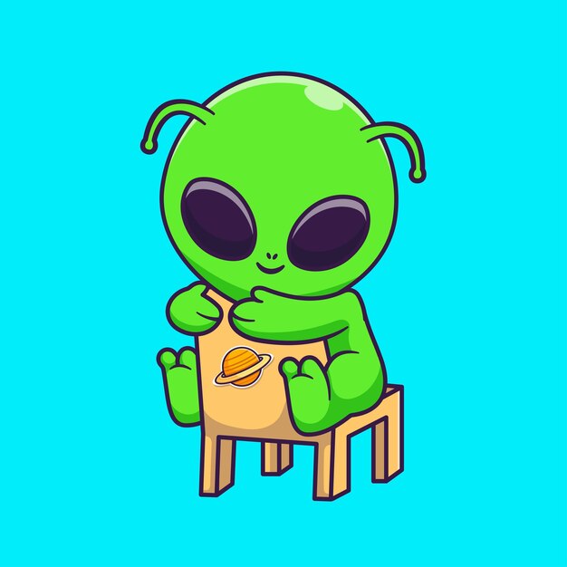 Alien lindo sentado en una silla icono vectorial de dibujos animados ilustración ciencia tecnología icono aislado plano