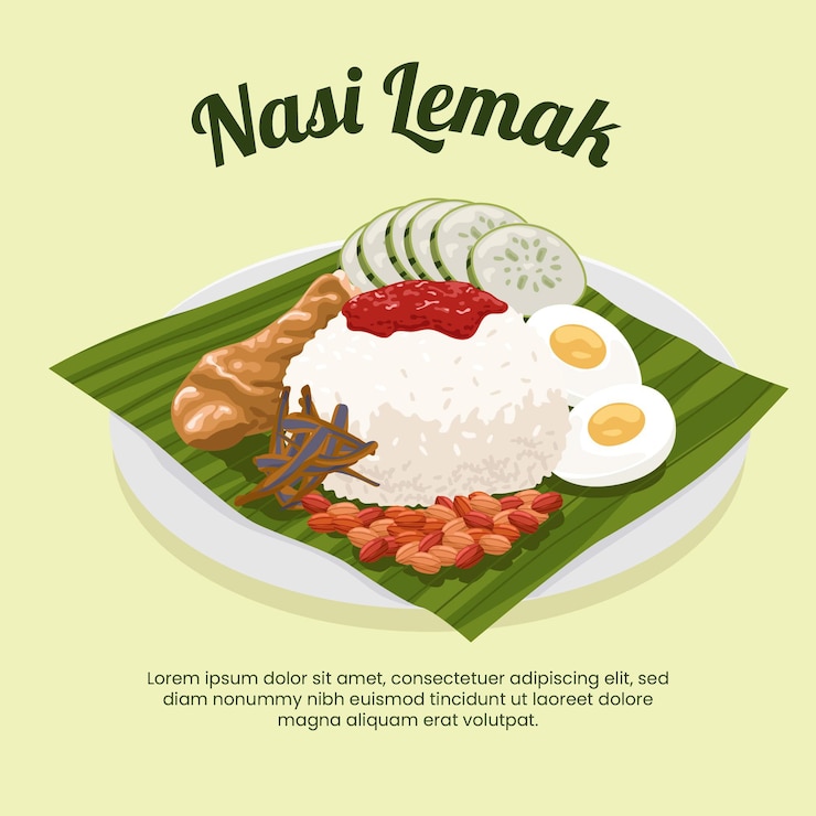 Vector gratuito el alimento nasi lemak detallado ilustrado