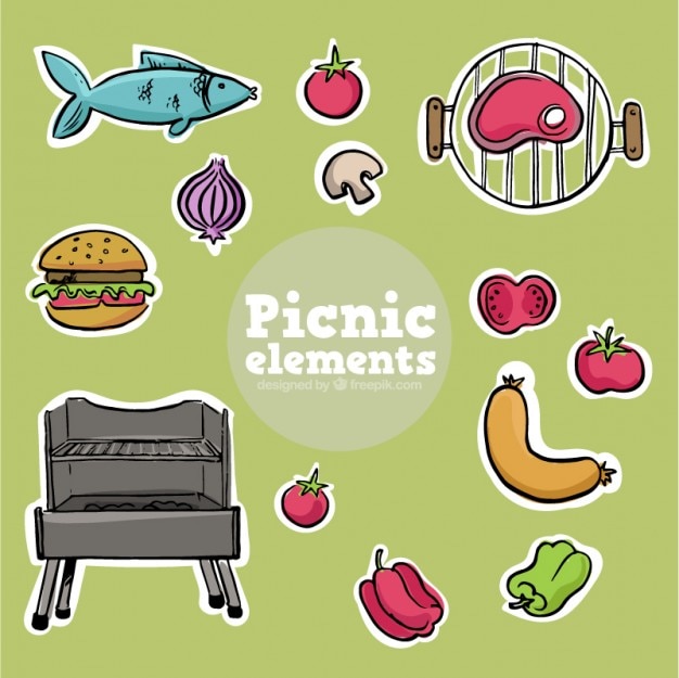 Vector gratuito alimentos deliciosos dibujados a mano para picnic y barbacoa