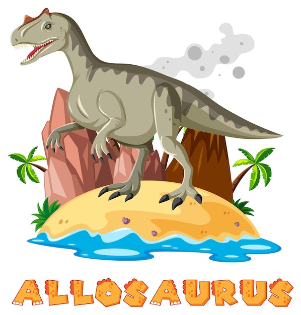 Vector gratuito allosaurus de pie en la isla