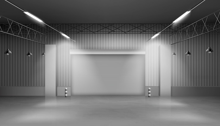 Vector gratuito almacén vacío, interior del almacén, fábrica