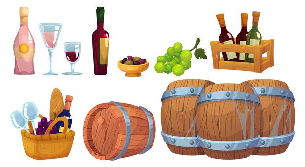 Almacenamiento y consumo de vino Vector de dibujos animados
