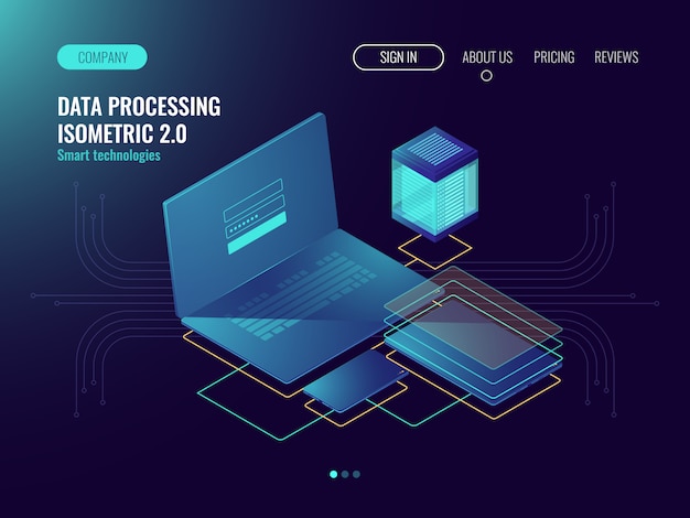 Vector gratuito alojamiento web, concepto de laboratorio de desarrollo de interfaz de usuario, almacenamiento de datos en la nube