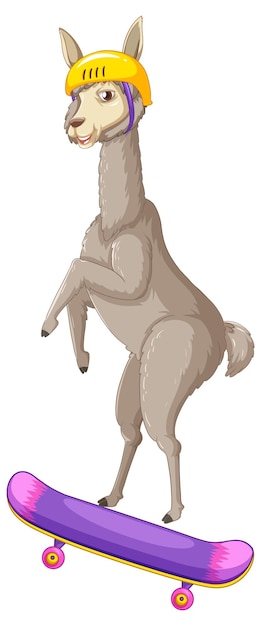 Alpaca jugando dibujos animados de patineta