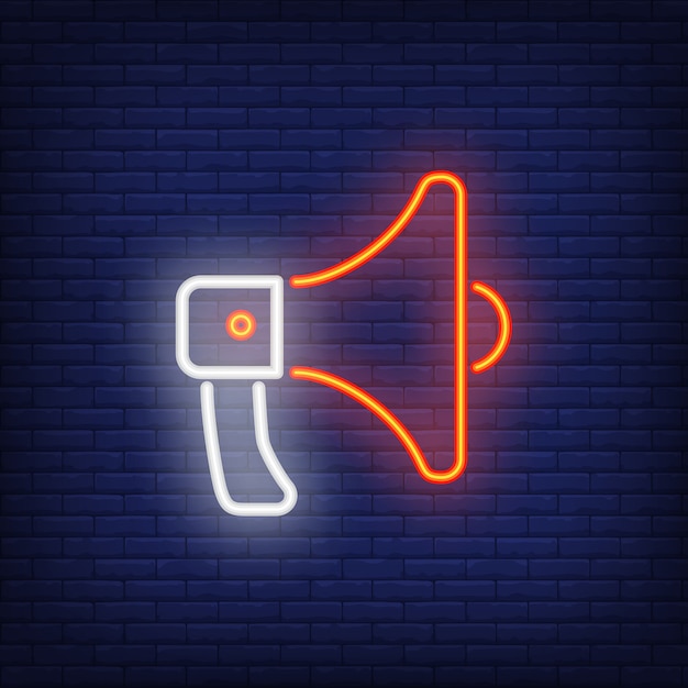 Altavoz elemento de signo de neón. Anuncio brillante de la noche.
