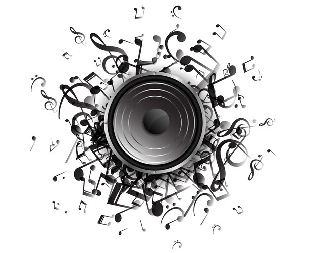 Altavoz con fondo de melodía de notas musicales