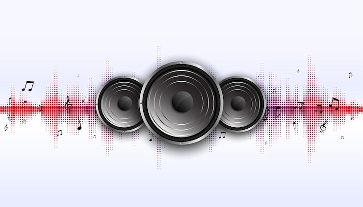 Vector gratuito altavoz de música con fondo de frecuencia de ecualizador de onda