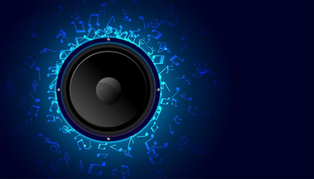 Vector gratuito altavoz de música con fondo de notas de sonido azul