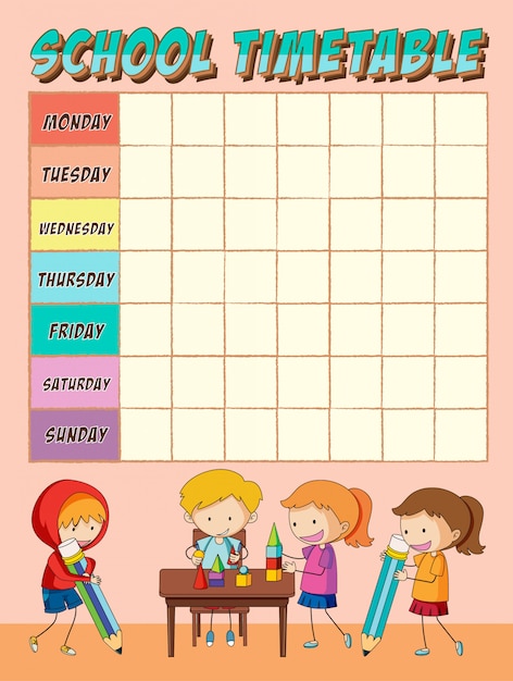 Alumnos escolares con horario planificador