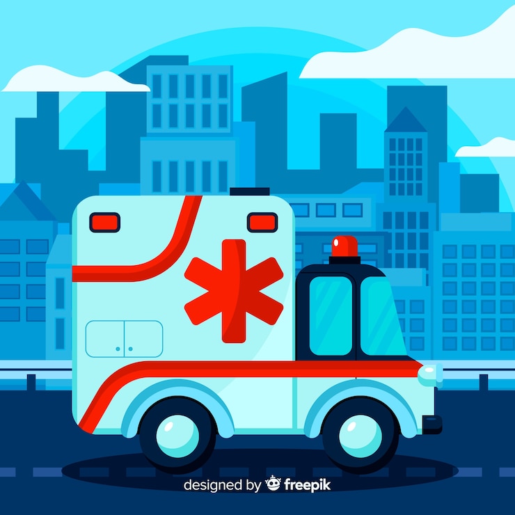 Vector gratuito ambulancia en diseño flat