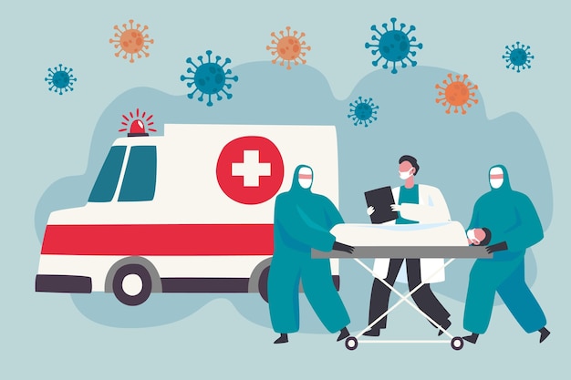 Vector gratuito ambulancia de emergencia con concepto de coronavirus