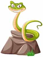 Vector gratuito la amigable serpiente de dibujos animados en una roca