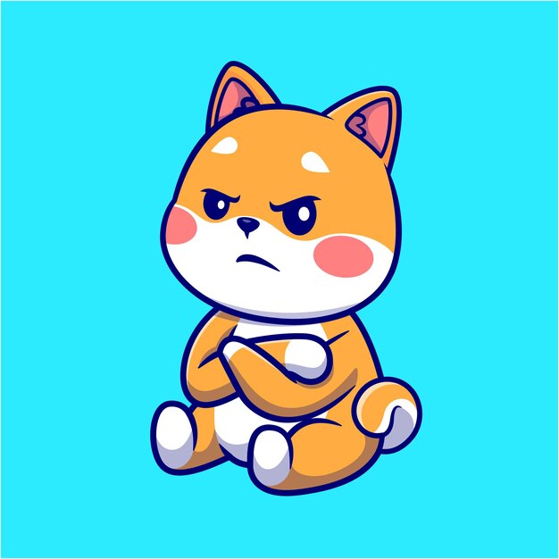 Amigable Shiba Inu Perro Angry Icono de dibujos animados Icono de ilustración Icono de naturaleza animal Icono de vector plano aislado