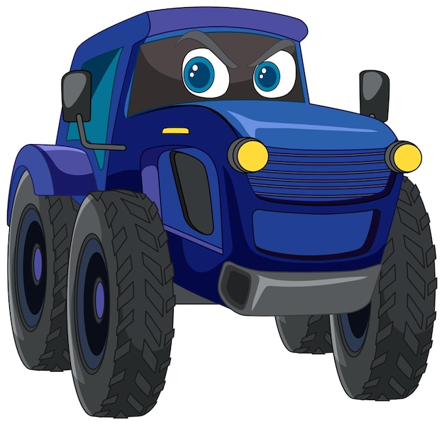 Vector gratuito el amigable tractor azul de dibujos animados