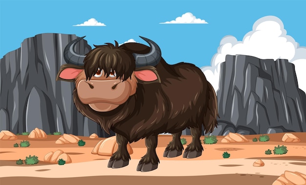 Vector gratuito amigable yak en un paisaje montañoso