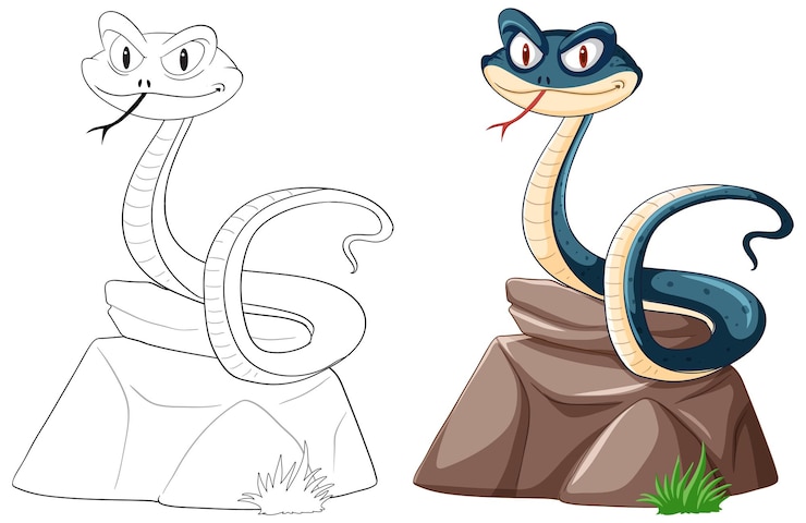 Vector gratuito amigables serpientes de dibujos animados en las rocas