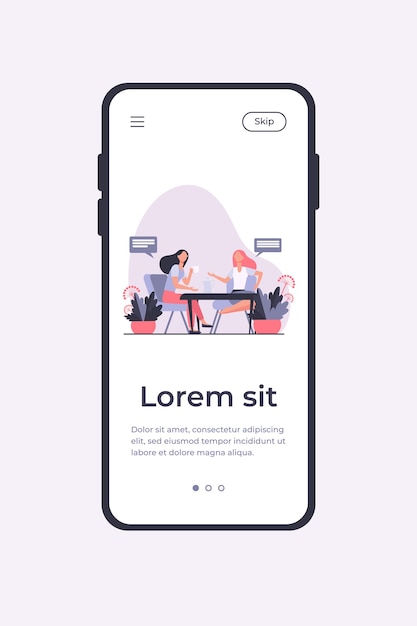 Amigas reunidas con una taza de café. Mujeres bebiendo té y charlando ilustración vectorial plana. Comunicación, concepto de amistad para banner, diseño de sitios web o página web de destino