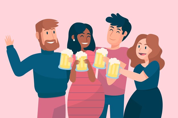 Amigos brindando juntos con vasos de cerveza