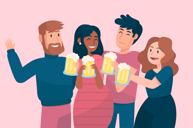 Amigos brindando juntos con vasos de cerveza