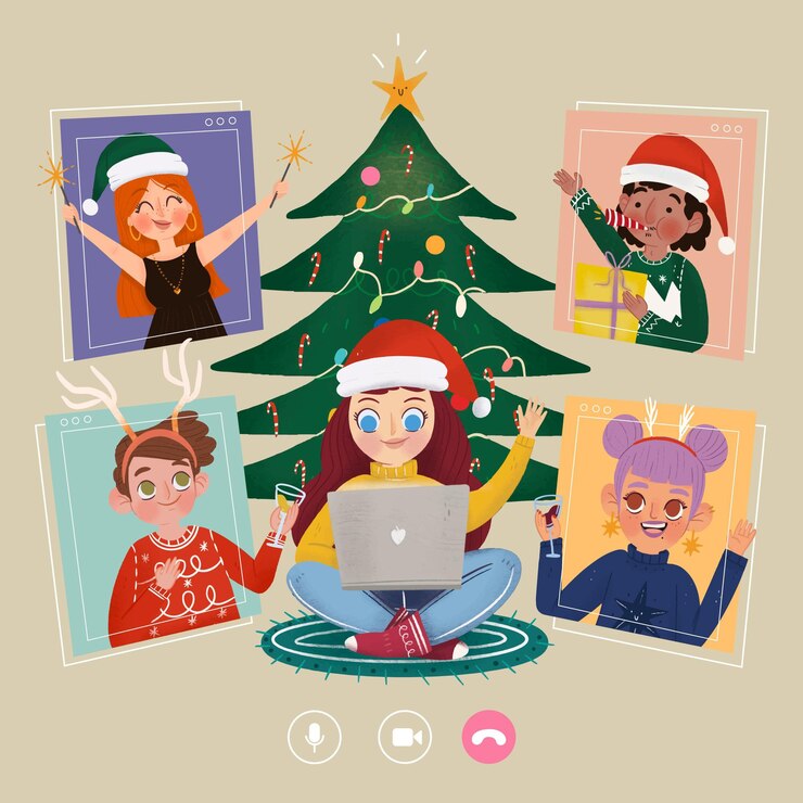 Vector gratuito amigos celebrando la navidad online