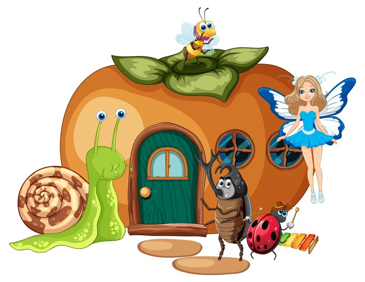 Vector gratuito amigos insectos en la casa de la calabaza