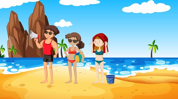 Amigos viajan a la playa en vacaciones de verano