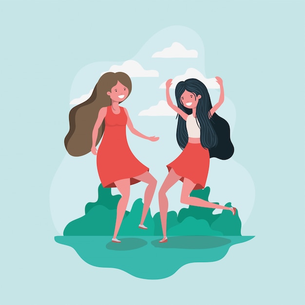 Amistad de chicas dibujos animados