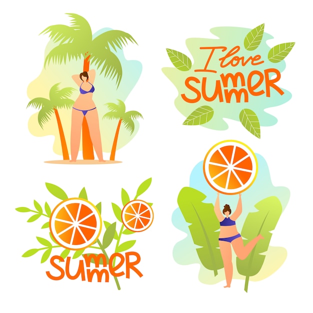 Vector gratuito amo el conjunto de banners de verano. humor de verano, resort