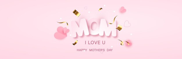 Amo a la mamá. Banner del día de las madres con flores.