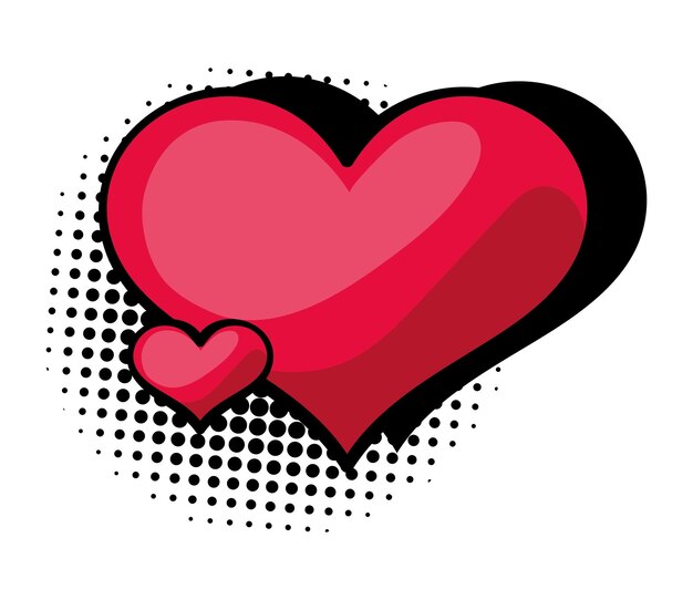 el amor del arte pop corazones diseño de medio tono icono aislado