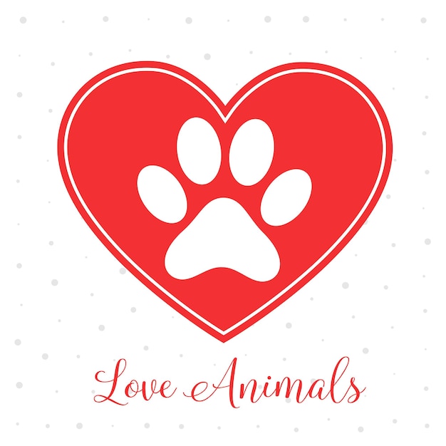 Vector gratuito amor concepto de animales con corazón y huella de pata