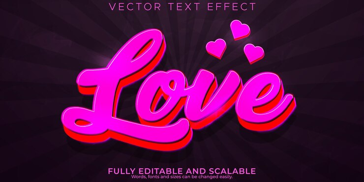Vector gratuito amor efecto de texto fecha editable y estilo de texto querido