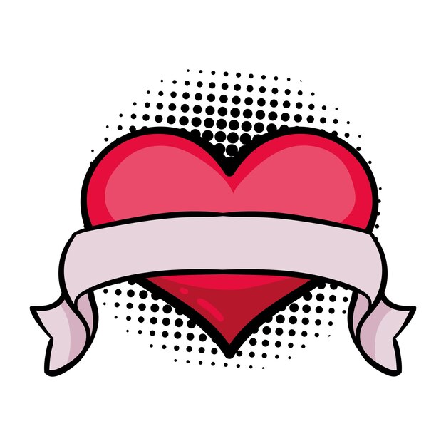 amor pop arte corazón con el icono de la cinta aislado