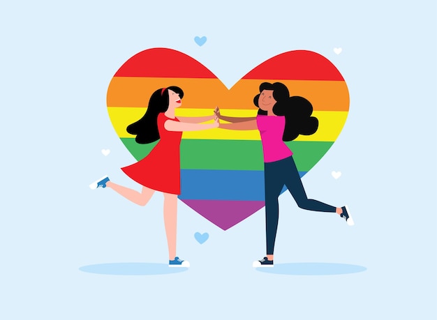 Amorosa pareja de lesbianas corriendo el uno hacia el otro
