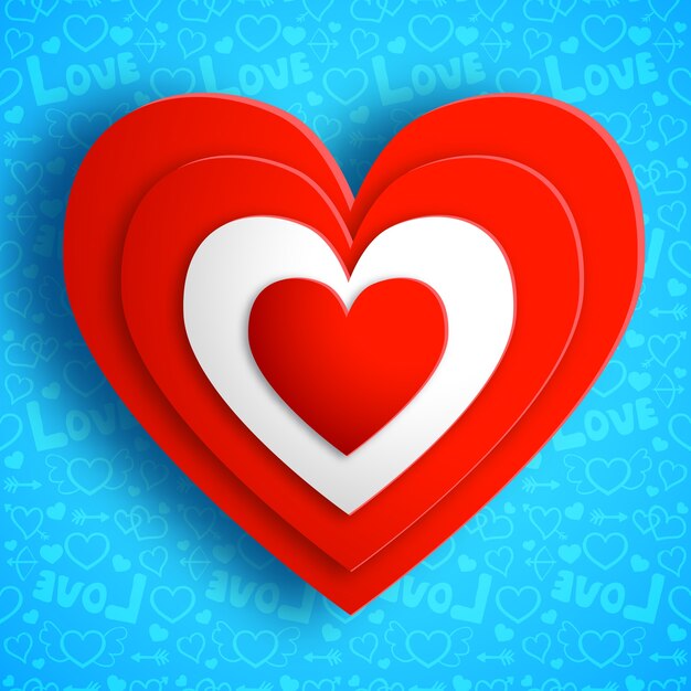 Amour del día de San Valentín con corazones rojos aislados ilustración vectorial