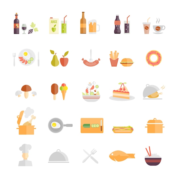 Vector gratuito amplio conjunto de iconos de alimentos y bebidas