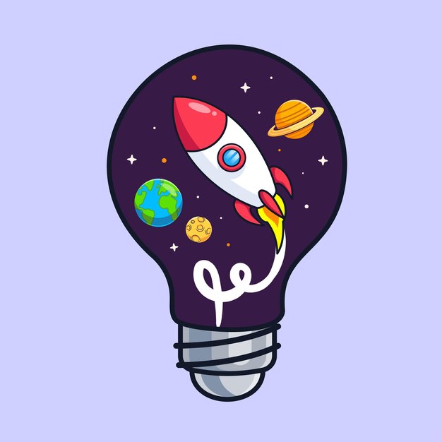 Ampolla Espacio con cohete dibujos animados icono vectorial Ilustración Ciencia Tecnología aislado plano