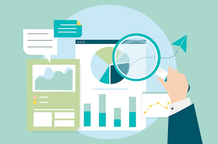Vector gratuito análisis de desempeño empresarial con gráficos