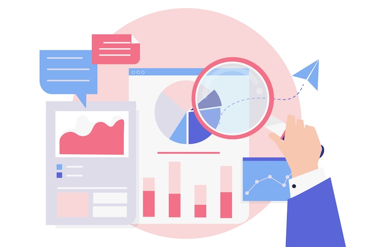 Vector gratuito análisis de desempeño empresarial con gráficos