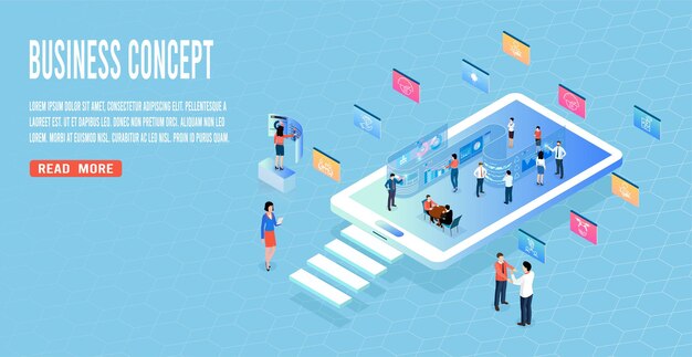 Análisis y planificación de negocios en línea en el dispositivo tableta. Empresaria en línea que trabaja para la evaluación y las finanzas empresariales. ilustración conceptos gestión crecimiento empresarial, estadística, seguimiento