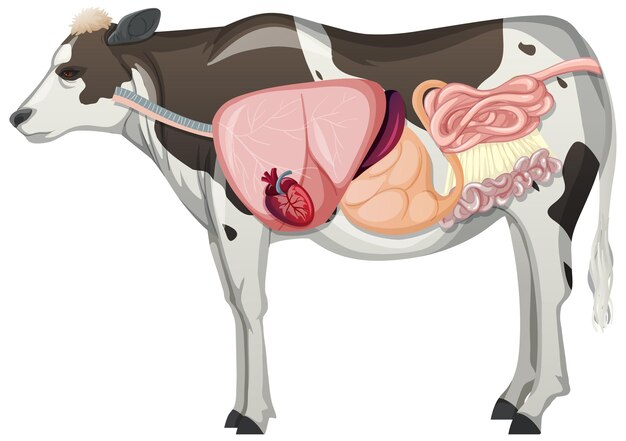 Anatomía interna de la vaca con órganos.