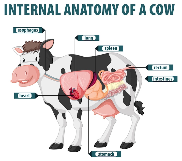 Vector gratuito anatomía interna de una vaca