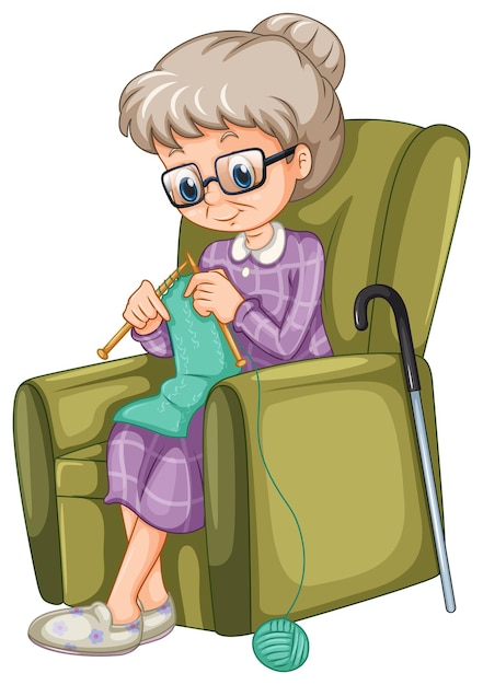 Vector gratuito anciana tejiendo en la silla