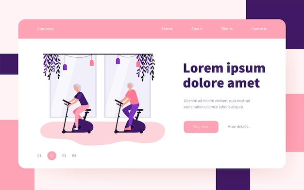 Vector gratuito ancianos entrenando en bicicleta estática en el gimnasio