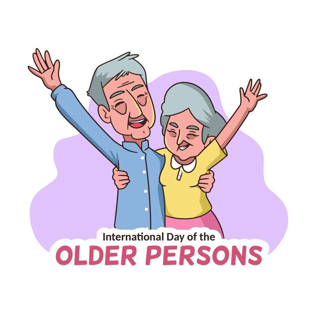 Ancianos felices con las manos en el aire