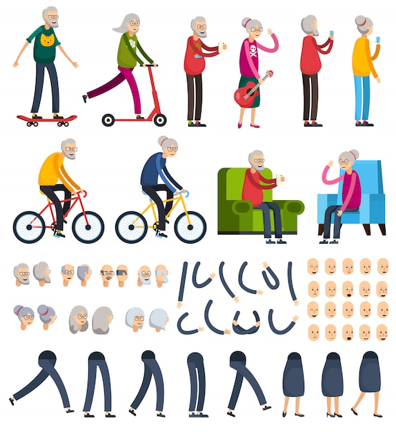 Vector gratuito ancianos personas constructoras ortogonales iconos