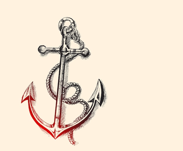 Ancla náutica con cuerda Ilustración de vector de boceto dibujado a mano