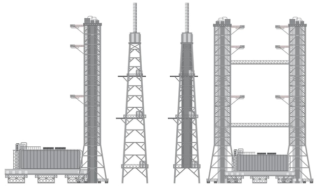 Andamios de lanzamiento de cohetes o vector de plataformas de lanzamiento