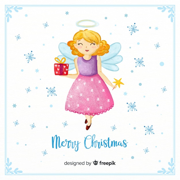 Vector gratuito Ángel de navidad adorable en acuarela